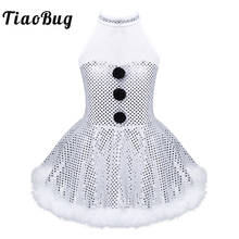 TiaoBug/Рождественская танцевальная одежда для девочек с изображением снеговика, блестящее платье без рукавов с блестками для фигурного катания, танцевальный костюм для сцены, джаза 2024 - купить недорого