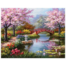 5D DIY full diamond embroidery flower diamond painting Cherry Blossom Park scenery cross stitch diamond Mosaic home decoration 2024 - buy cheap