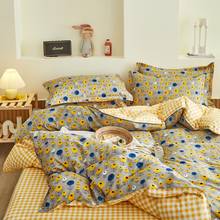 Conjunto de cama pastoral, 210x210 capa de edredão com fronha, 200x220 colcha capas, flor amarela cobertura cobertor, cama king size 2024 - compre barato