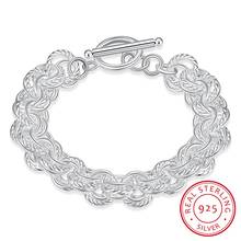 Pulseiras e braceletes de prata esterlina para mulheres, 925, redondo, redondo, corrente, melhor presente 2024 - compre barato