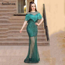 Smileven verde escuro sereia vestido de noite sexy lantejoulas formal vestido de festa com tassel robe de soiree sereia vestidos de baile 2024 - compre barato