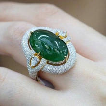 Anillo clásico de jadeíta verde para mujer, accesorios de piedra ovalada, anillo de ajuste de cristal para Micro Mini fiesta de cóctel, banda para el dedo, regalos 2024 - compra barato