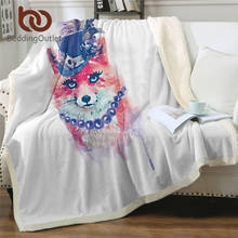 BeddingOutlet Fox Plush Blanket Blue Hat Bedding Red Fur Blankets For Beds Watercolor Custom Blanket Cartoon Animal Home Decor 2024 - buy cheap