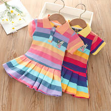 1 2 3 4 5 6 Year Girls Dress Rainbow Striped Rabbit Embroidery Kids School Clothes 2021 New Summer Toddler Children Outfits 2024 - buy cheap