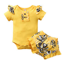 Citgeett Summer Newborn Baby Girls Casual Outfits Fly Sleeve Yellow Ribbed Romper + Printed Ruffle Shorts Set 2024 - buy cheap