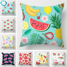 Tropical Fruits Polyester Cushion Cover Watermelon Pineapple Blue Pink Decorative Couch Throw Pillow Case for Room Sofa 45X45CM 2024 - buy cheap