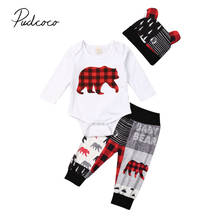 2020 Baby Spring Autumn Clothing 3PCS Newborn Baby Boy Girl Christmas Clothes Set Bear Print Romper Pants Ears Hats Outfits 2024 - buy cheap