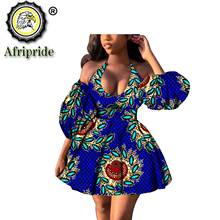 Vestido estampado africano para mulheres, decote em v, cintura alta, fora do ombro, linha a, sexy, festa plus size, roupa de algodão puro s2025067 2024 - compre barato