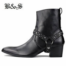 Black & street-botas masculinas luxuosas de couro bovino verdadeiro com alça de fivela, dedo do pé duplo, feitas à mão, estilo denim 2024 - compre barato