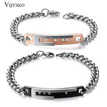 Pulsera de cristal para hombre y mujer, brazalete de acero inoxidable, Color negro y oro rosa, regalo para parejas, 1 ud. 2024 - compra barato