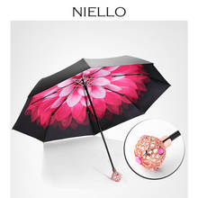 Paraguas dorado de lujo para mujer, sombrilla con mango de doble capa, protección UV, recubrimiento negro de flores, U5B 2024 - compra barato