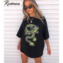 Rockmore Dragon Print T-Shirt Women Short Sleeve Casual Streetwear Oversized Long Shirts Basic Tshirts Ladies Summer 2024 - buy cheap