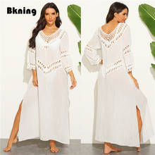 Summer Beach Dresses and Tunic V-neck White Bathing Suit Cover Ups Strand Jurkjes Saida De Banho Roupa Praia for Beachwear Long 2024 - buy cheap