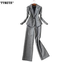 Calças femininas para outono e inverno, roupa de negócios de alta qualidade, casual, manga comprida, jaqueta feminina elegante, calças de pernas largas 2024 - compre barato