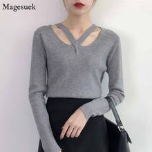 Suéteres informales de manga larga para mujer, tops coreanos ajustados en blanco, amarillo, negro y gris, otoño e invierno, 5046 2024 - compra barato