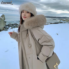Luzuzi/женская зимняя куртка-пуховик с воротником из лисьего меха, с роговыми пряжками, на белом утином пуху, с капюшоном, теплое пальто, парка, женская зимняя верхняя одежда 2024 - купить недорого