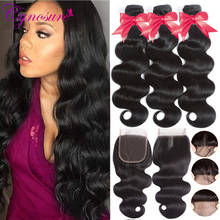Cynosure Peruvian Human Hair Bundles With 4x4 Lace Closure Double Weft Body Wave Human Hair 3 Bundles With Closure Remy Hair 2024 - buy cheap