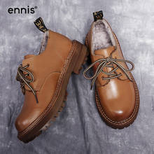 ENNIS Retro Winter Shoes Woman Platform Genuine Leather Oxford Shoes Female Lace Up Martins Shoes Warm Casual Shoes Flats C4A 2024 - buy cheap