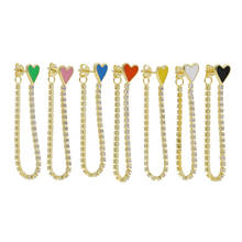 Gold Color Fashion Women Jewelry 7 Colorful Neon Enamel Heart Thin CZ Tennis Chain Double Sided Fashion Earring 2024 - buy cheap