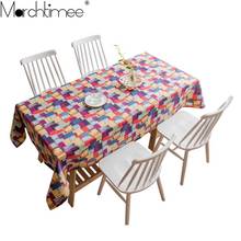 Toalha de mesa decorativa retangular, toalha de mesa de algodão xadrez multicolorida de linho 2024 - compre barato