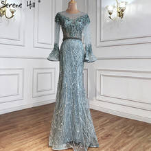 Serene Hill Musliim Blue Mermaid Evening Dresses Gowns 2021 Elegant Beadrd Luxury For Women Party LA71128 2024 - buy cheap