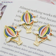 2pcs Enamel Pendant hot air balloon charms alloy metal jewelry accessories handmade Necklace 3.1*2.3cm Party Decorate Rainbow 2024 - buy cheap