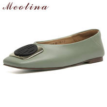 Meotina Women Flat Shoes Natural Genuine Leather Flats Shoes Square Toe Metal Decoration Shoes Female Casual Flats Shoes Spring 2024 - buy cheap