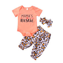 3 Pcs Newborn Casual Outfits Baby Girl Letter Print Short Sleeve Round Neck Romper + Leopard Trousers + Bowknot Headband 2024 - buy cheap