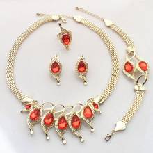 Conjuntos de joyas de moda nigeriana para mujer, collar, pulsera de cristal rojo, encanto, accesorios de joyería de boda, pendientes, anillo 2024 - compra barato