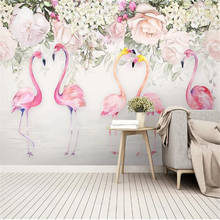 Milofi-papel tapiz grande personalizado, mural de flores pintadas a mano, acuarela, bosque tropical, flamenco, pintura de pared de fondo 2024 - compra barato