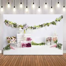 Spring Flowers Green Leaves Photo Background newborn kids portrait photography backdrop photoshoot White Birthday Baby Shower 2024 - buy cheap