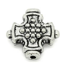 DoreenBeads Zinc Based Alloy Easter Spacer Beads Cross Antique Silver Color Dot Carved About 12mm x 12mm, Hole:Approx 1mm, 8 PCs 2024 - buy cheap