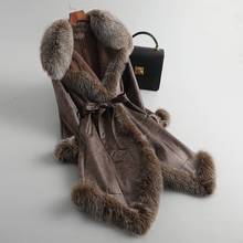 2020 new luxury genuine leather and fur coat with real fox fur collar trim women winter jacket real rabbit fur and skin leather 2024 - buy cheap