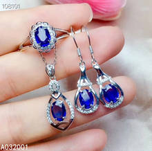 KJJEAXCMY fine jewelry natural sapphire 925 sterling silver gemstone pendant necklace ring earrings set support test beautiful 2024 - buy cheap