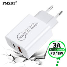 Carregador de parede pd tipo c de 18w + 1 usb a para carregamento rápido 4.0, 3.0, para iphone 11 pro, samsung, xiaomi, telefone celular 2024 - compre barato