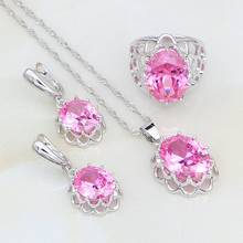 Romantic 925 Silver Jewelry Pink Cubic Zirconia White CZ Bridal Jewelry Sets For Women Engagement Earring/Pendant/Necklace/Ring 2024 - buy cheap