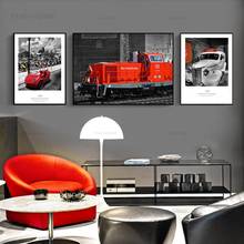 Nordic Red Car Train Landscape Posters and Prints Black White Wall Art Canvas Paintings Pictures for Living Room Home Decor 2024 - buy cheap