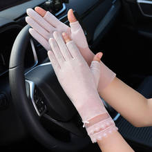 Thin Ice Silk Lace Exposed Fingers Touch Screen Viscose Driving Gloves Summer Women UV Sunscreen Short Cycling Sun Gloves J93 2024 - buy cheap
