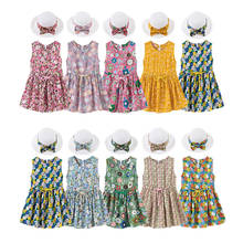 Vestidos de verão infantis meninas vestido sem mangas estampa floral linha a de algodão vestido floral para meninas com chapéu de sol presente 2024 - compre barato