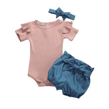 Newborn Baby Girl Kid Short Sleeve Tops Romper+Shorts+Headband 3pcs Baby Girl Outfit Clothes Set 2024 - купить недорого