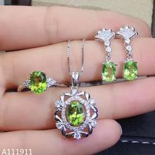 KJJEAXCMY fine jewelry 925 sterling silver inlaid Natural Peridot trendy Necklace Ring Earring Suit Support Detection luxurious 2024 - buy cheap