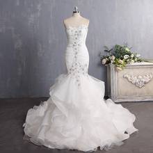 High Quality Mermaid Sweetheart Organza Appliques Crystal Bridal Gowns Sexy Back Chapel Train African Wedding Dresses 2024 - buy cheap