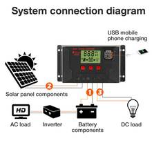 Controlador de carga solar 10a 20a 30a automático pwm 5v, painel solar de saída, controlador de bateria com regulador de usb duplo, display lcd 2024 - compre barato
