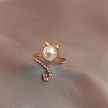 Anillo de cristal con perlas de gato para mujer, apertura ajustable, accesorios para dedos femeninos de oro rosa, joyería para mujer 2024 - compra barato