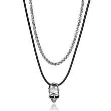 Long Layered Skull Charm Pendant Necklace stainless steel Box Link Chain Choker Punk Rapper Jewelry Leather Cord Necklace DN124 2024 - buy cheap