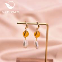 XlentAg-pendientes de topacio Natural para mujer, aretes colgantes de Perla Barroca ovalada, gancho clásico, joyería de compromiso Bohemia hecha a mano GE0923B 2024 - compra barato