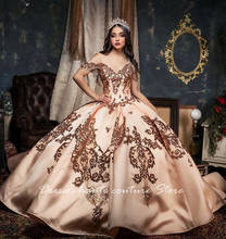 Vestido de baile de princesa para niña, vestidos de quinceañera sin hombros, lentejuelas, Apliques de encaje, 16 vestidos de graduación 2021 2024 - compra barato