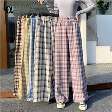 Luck A 2021 Summer Woman Pants Vintage Wide Leg Pants Plaid Trousers Casual High Waist Korean Straight Pants Streetwear Bottoms 2024 - buy cheap