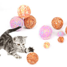 Интерактивный Забавный Радужный мяч-колокольчик для кошек, игрушечный мяч, искусственный шерстяной хвост, шерстяной мяч-колокольчик, игрушка для котят, забавные товары для домашних животных 2024 - купить недорого