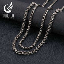 Мужское винтажное ожерелье Fongten, черное ожерелье из нержавеющей стали с змеиной коробкой, звеньевая цепь в стиле панк, модное Ювелирное Украшение 2024 - купить недорого